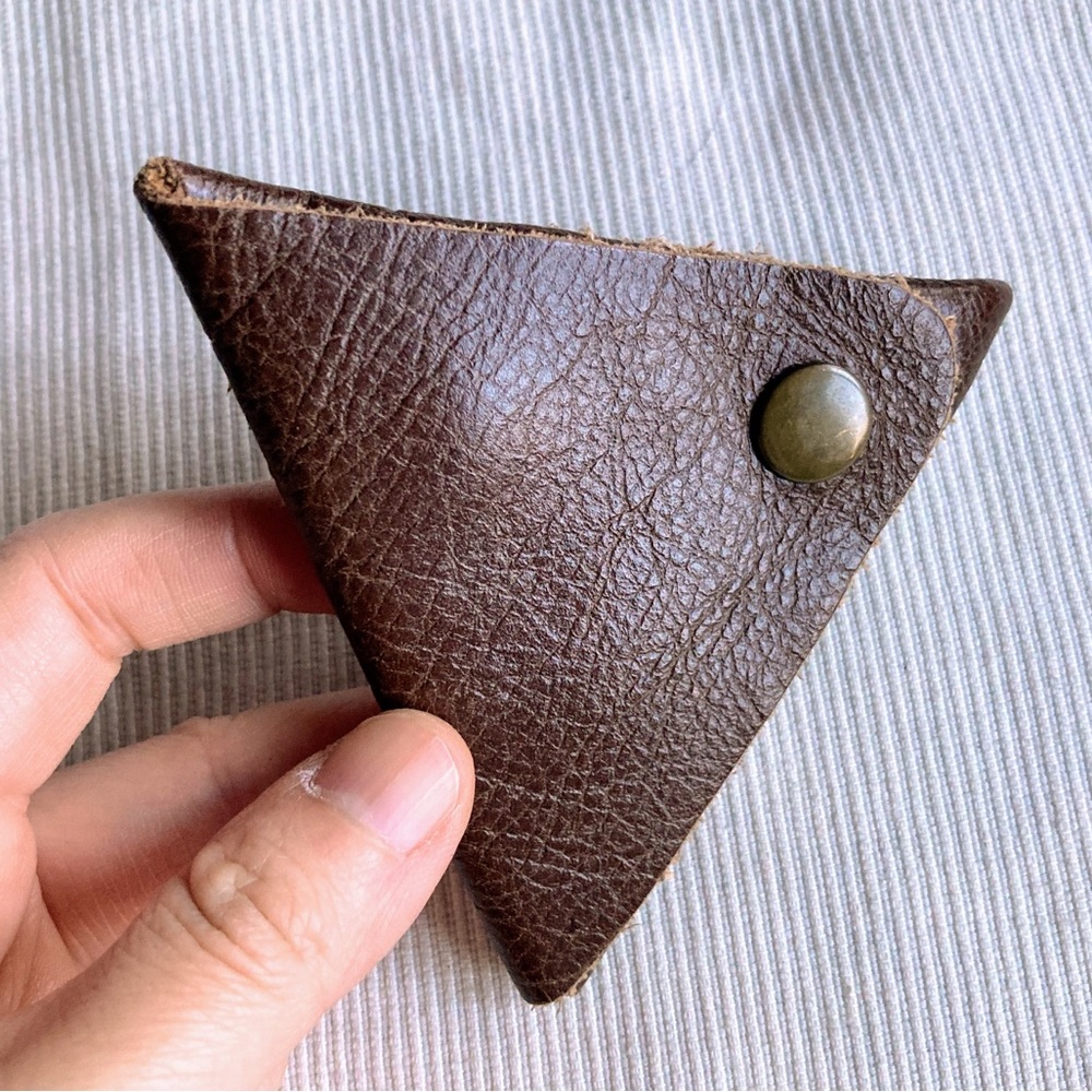 Vintage Unisex Leather Triangular Folding Coin Purse